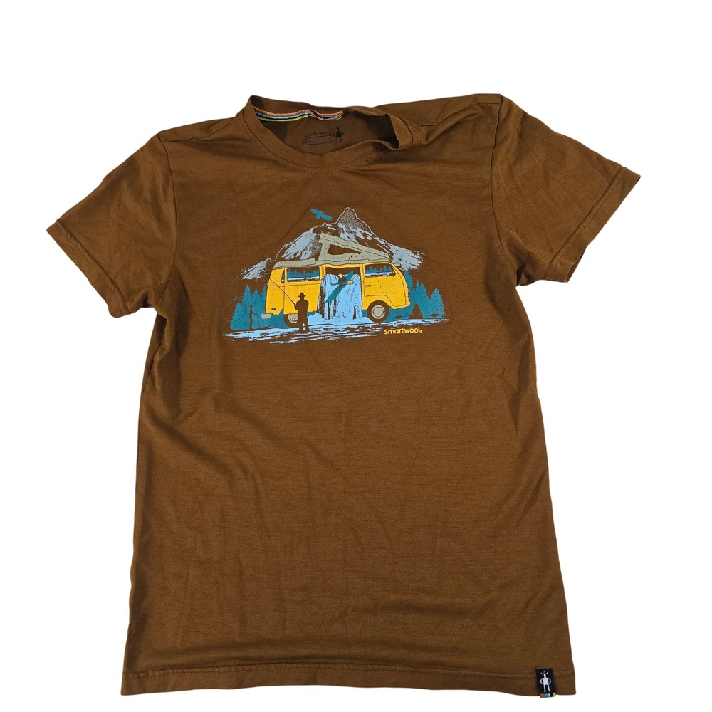 Smartwool Merino Wool Graphic T-Shirt Brown Camper Van Mountain XXS Unisex